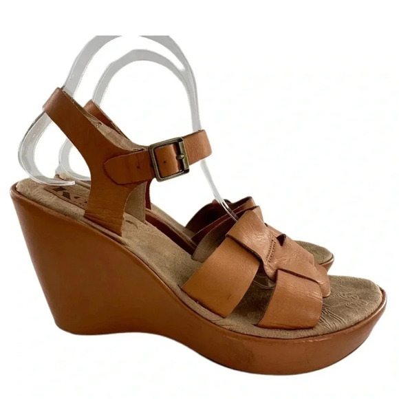 Korks womens sandals size 10 42 M/W tan leather platform wedges - Picture 13 of 13